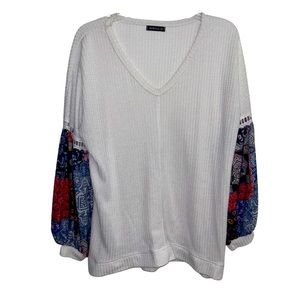 XL Printed Long Sleeve Chunky Knitted Sweater V-Neck